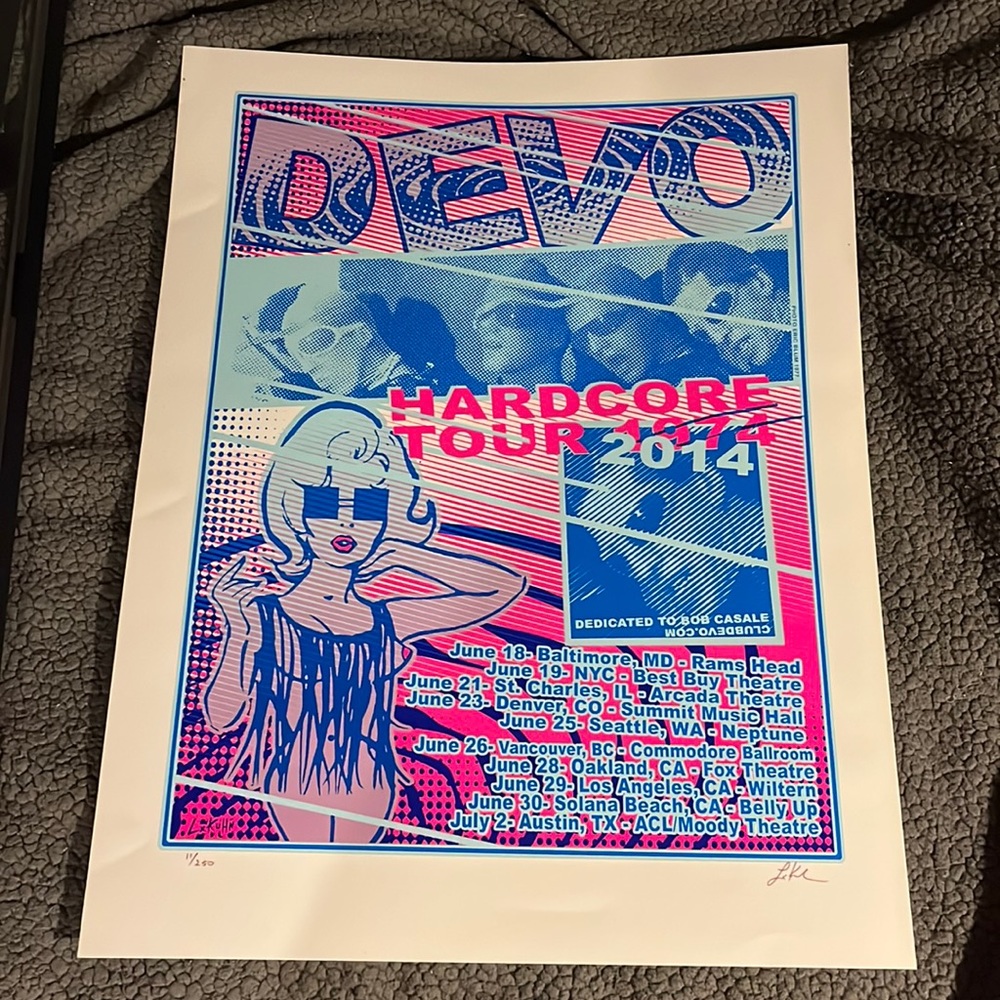 DEVO - Hardcore Devo 2014 Tour Poster - Signed and Numbered - 20" x 26"